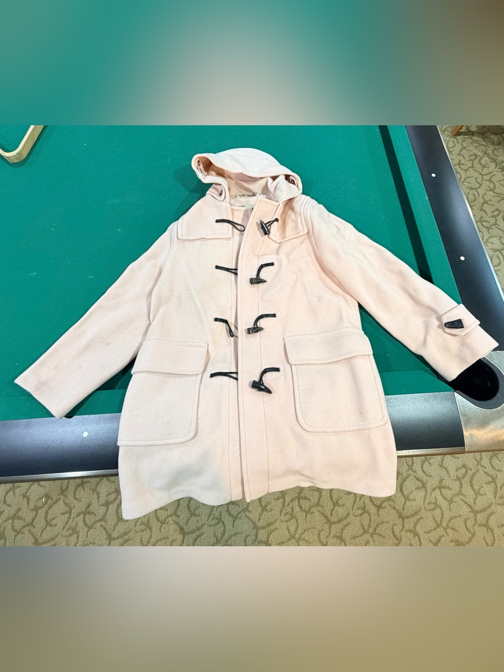 Burberry Pale Pink Hooded Toggle Pea Coat